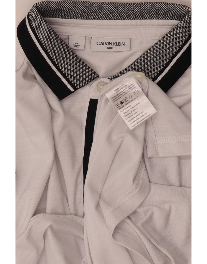 Calvin Klein Mens Golf Polo Shirt Medium White Colourblock Polyester