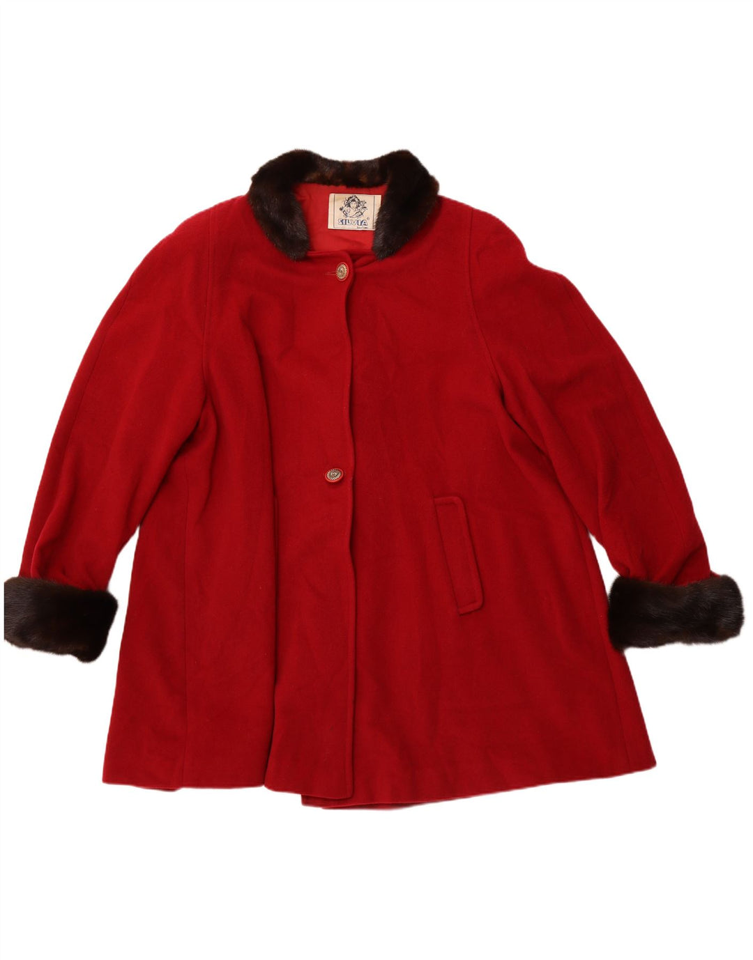 SILVIA Womens Overcoat IT 44 Medium Red Colourblock Wool