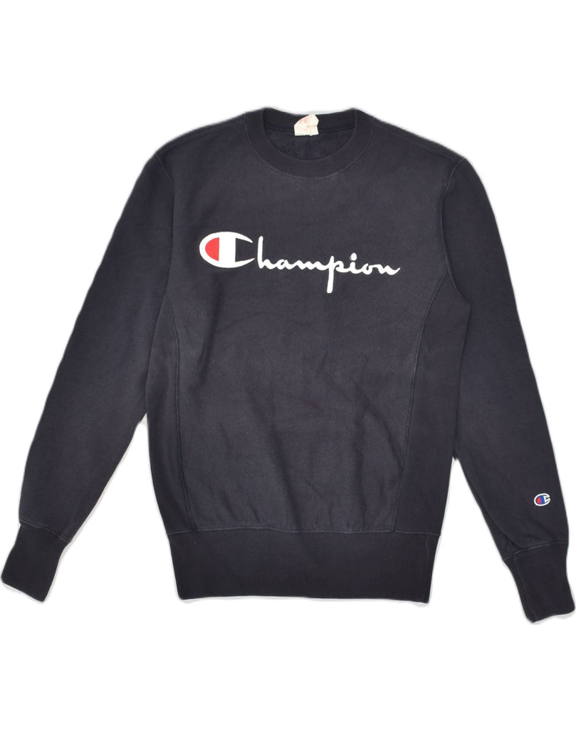 CHAMPION Mens Sweatshirt Jumper Small Navy Blue Cotton | Vintage Champion | Thrift | Second-Hand Champion | Used Clothing | Messina Hembry 