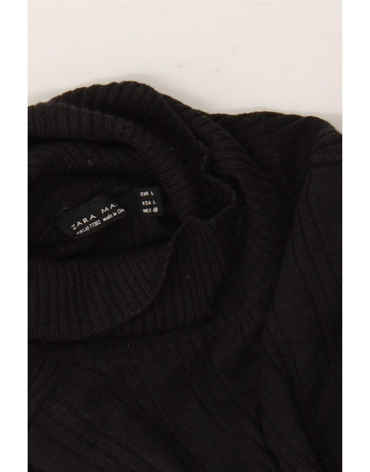 Zara Mens Roll Neck Jumper Sweater Large Black