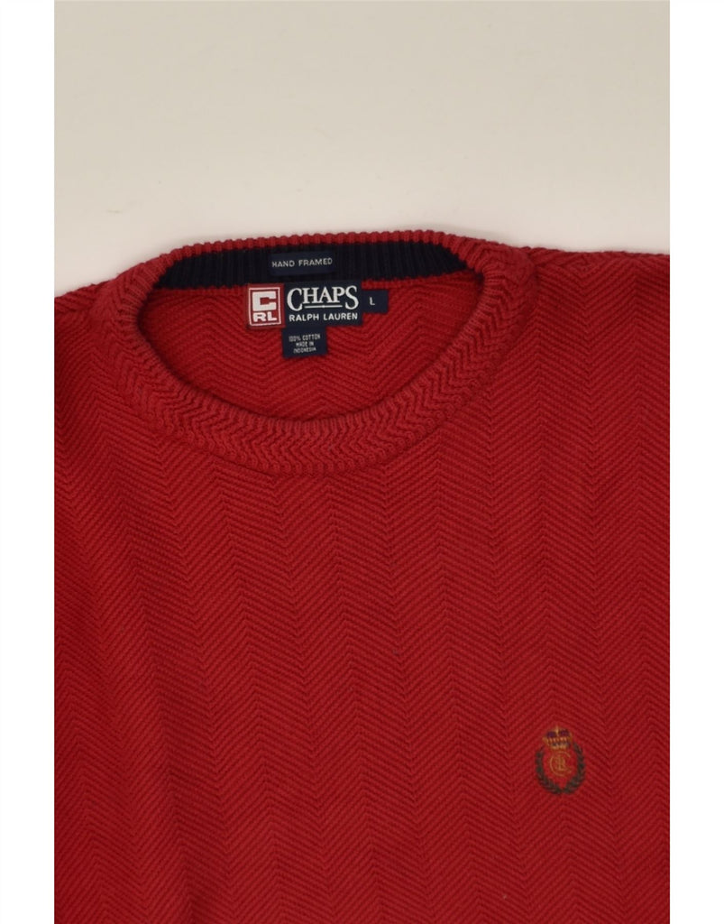 CHAPS RALPH LAUREN Mens Crew Neck Jumper Sweater Large Red Cotton | Vintage Chaps Ralph Lauren | Thrift | Second-Hand Chaps Ralph Lauren | Used Clothing | Messina Hembry 