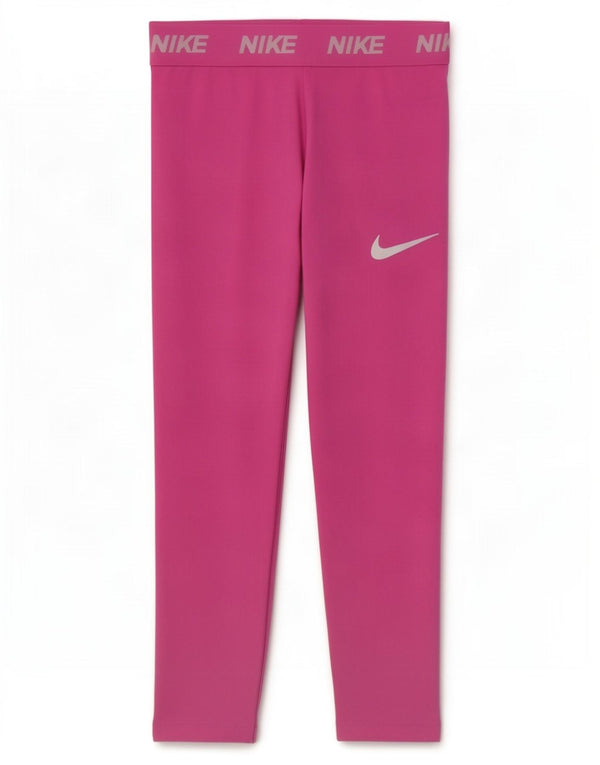 Nike Girls Dri Fit Graphic Leggings 5-6 Years Medium Pink Polyester