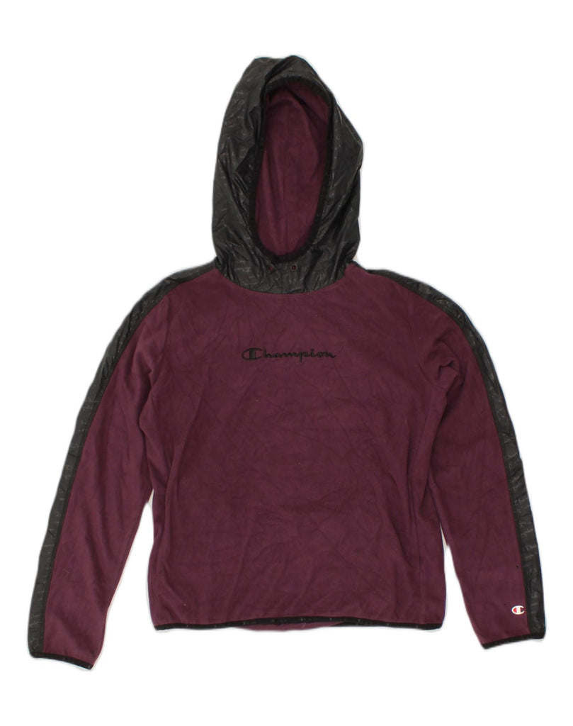 CHAMPION Womens Graphic Fleece Hoodie Jumper UK 14 Medium Burgundy | Vintage Champion | Thrift | Second-Hand Champion | Used Clothing | Messina Hembry 