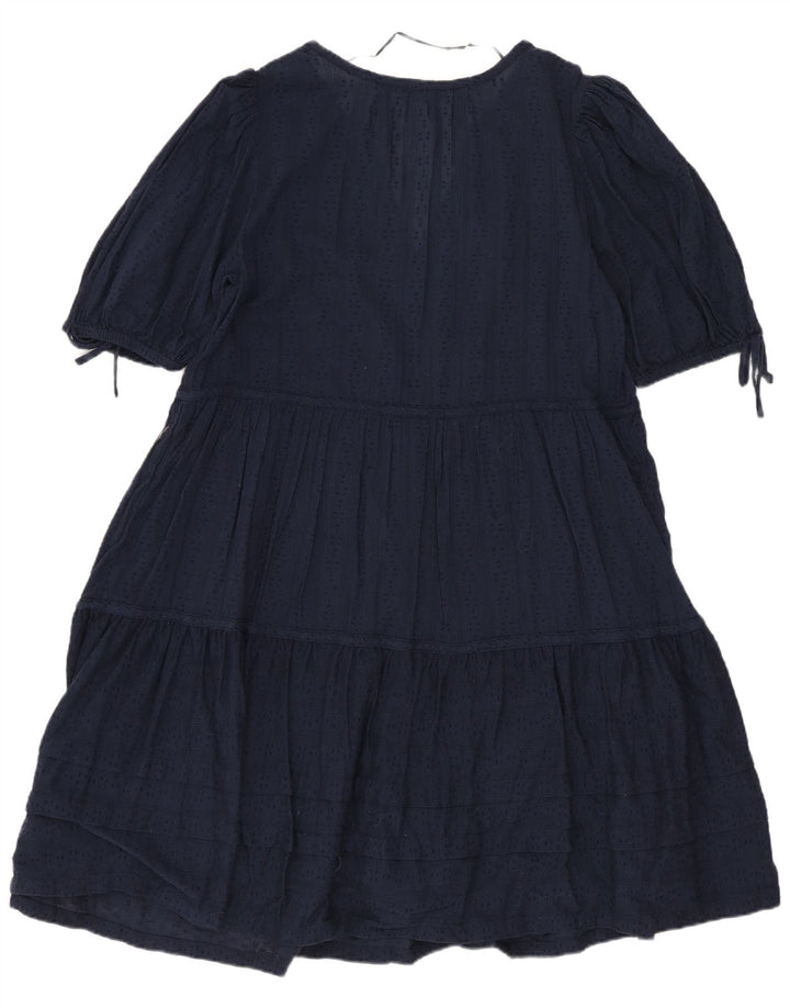 Marks & Spencer Womens Tiered Dress UK 12 Medium Navy Blue Cotton
