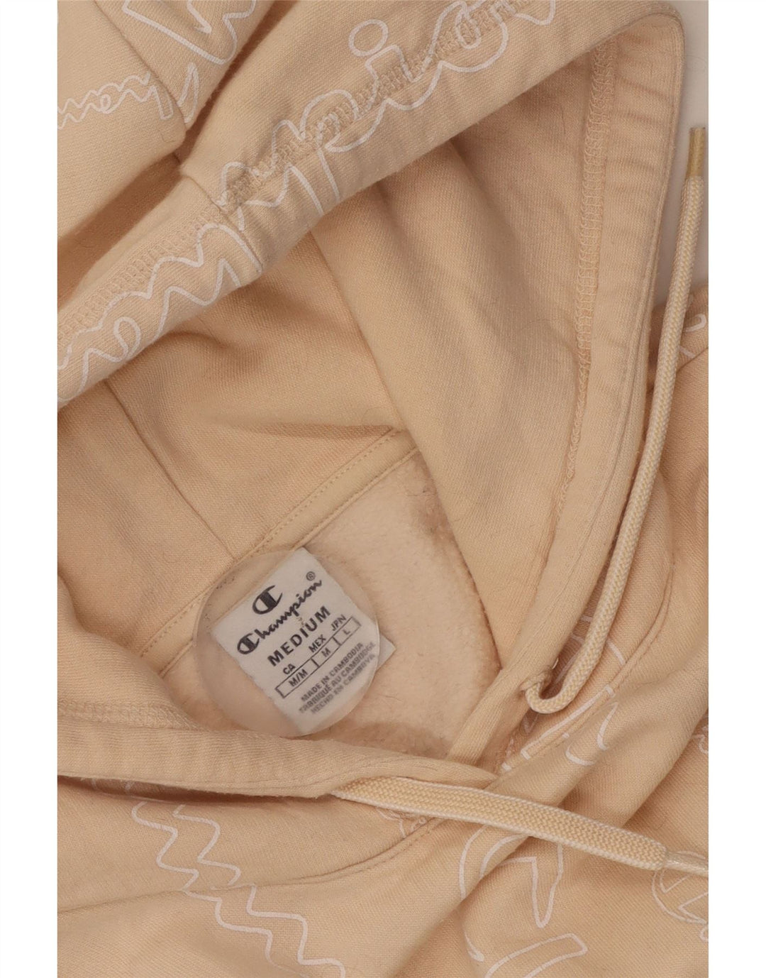 Champion Womens Graphic Hoodie Jumper UK 12 Medium Beige