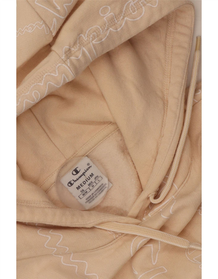 Champion Womens Graphic Hoodie Jumper UK 12 Medium Beige