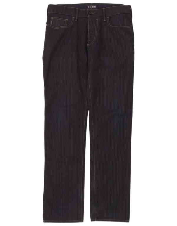Armani Jeans Mens Straight Casual Trousers W32 L34 Navy Blue Striped Cotton