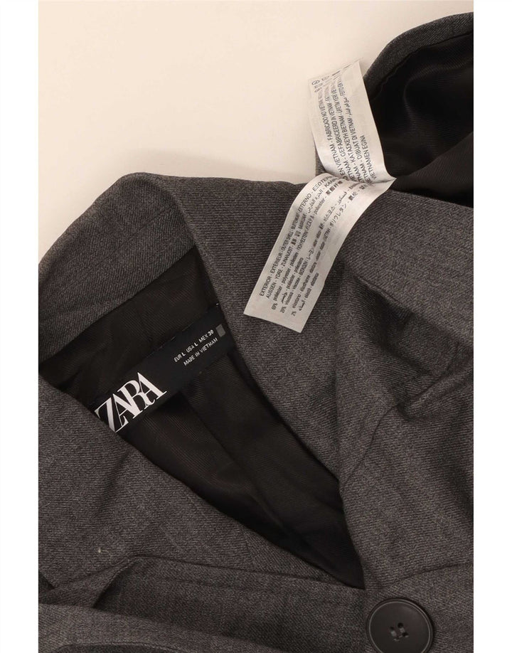 Zara Womens Double Breasted Blazer Jacket UK 14 Large Grey Polyester