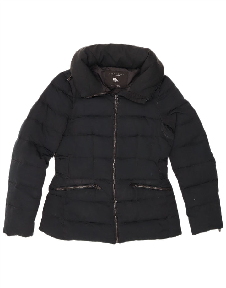 ZARA Womens Hooded Padded Jacket UK 12 Medium Black