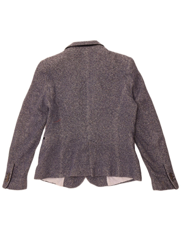 Zara Womens 1 Button Blazer Jacket UK 18 XL Blue Flecked Cotton