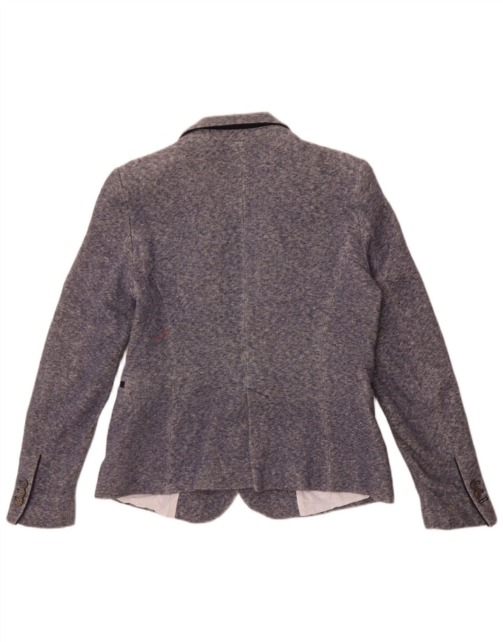 Zara Womens 1 Button Blazer Jacket UK 18 XL Blue Flecked Cotton