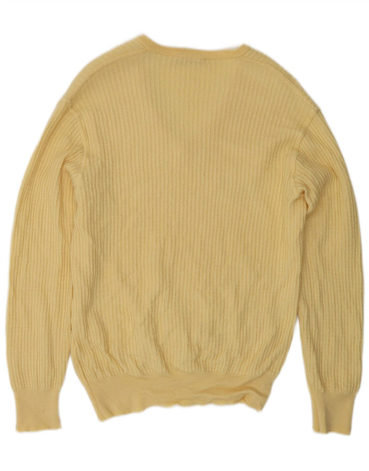 Vintage Mens V-Neck Jumper Sweater Medium Yellow Wool