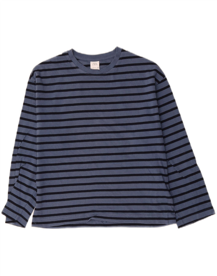Zara Boys Top Long Sleeve 13-14 Years Blue Striped Cotton