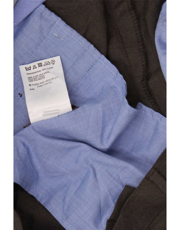Marks & Spencer Mens Pegged Suit Trousers W40 L31 Brown New Wool