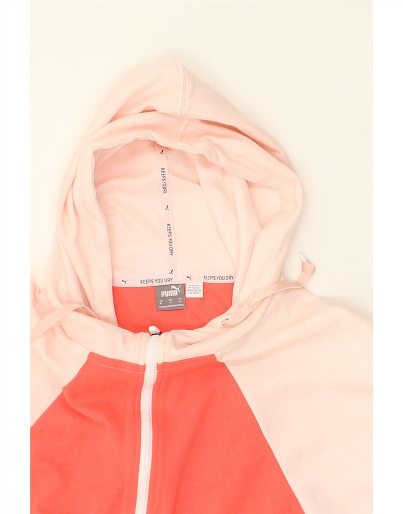 PUMA Womens Zip Neck Hoodie Jumper UK 14 Medium Pink Colourblock Cotton | Vintage Puma | Thrift | Second-Hand Puma | Used Clothing | Messina Hembry 