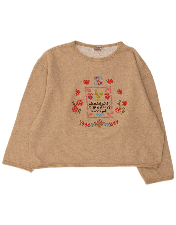 Stefanel Womens Graphic Oversized Sweatshirt Jumper UK 16 Large Beige Wool