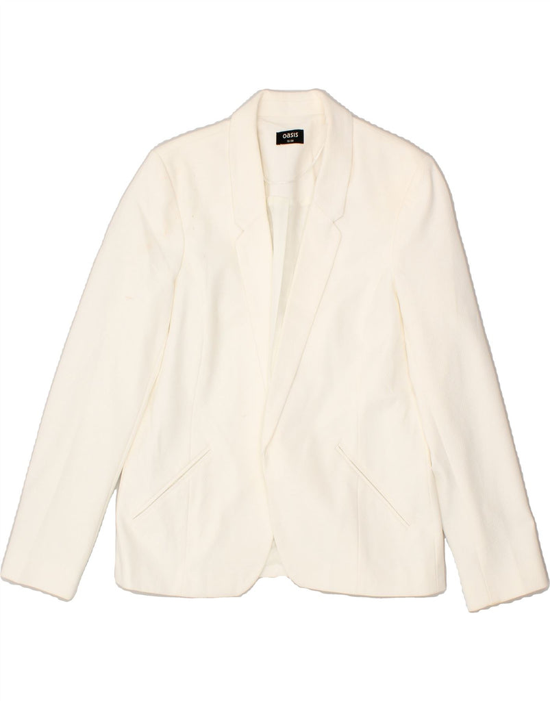 OASIS Womens Blazer Jacket UK 12 Medium Off White Polyester | Vintage Oasis | Thrift | Second-Hand Oasis | Used Clothing | Messina Hembry 