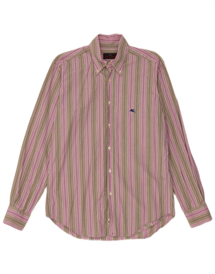 Etro Mens Shirt Size 40 Medium Grey Striped Cotton
