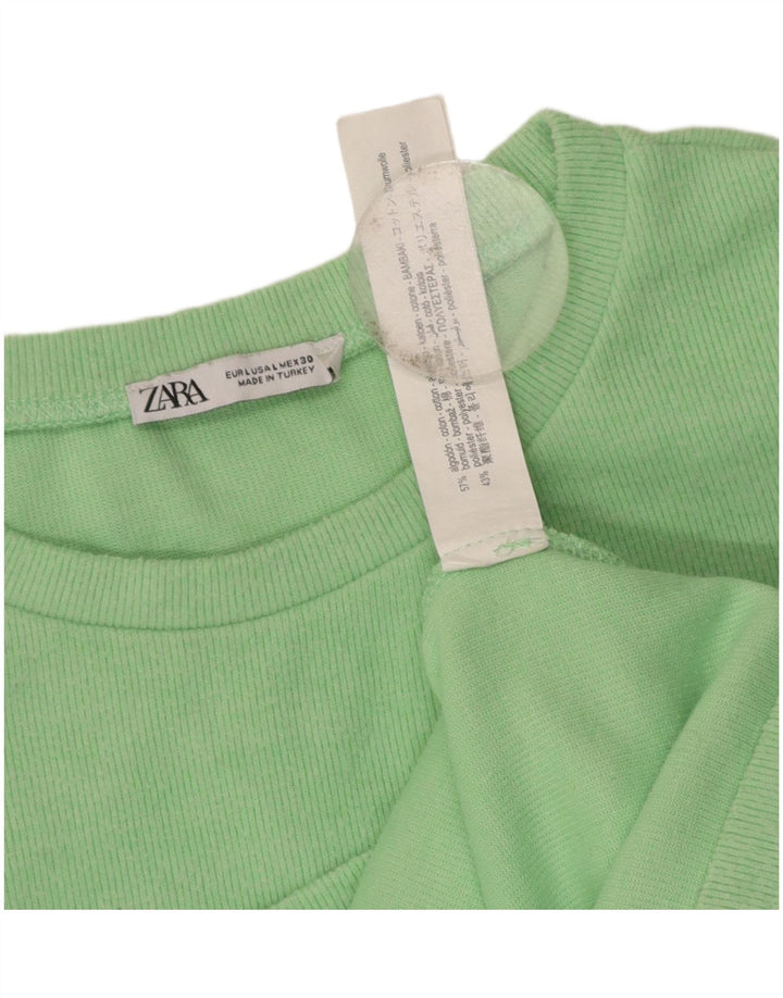 ZARA Womens Crop Blouse Top UK 14 Large Green Cotton