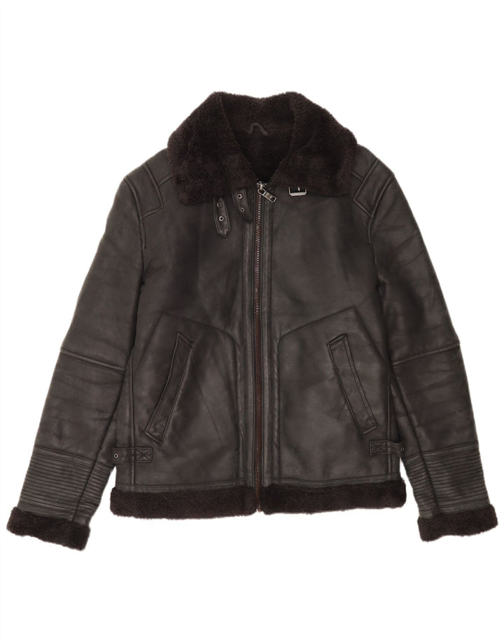 Zara Mens Shearling Jacket UK 38 Medium Black