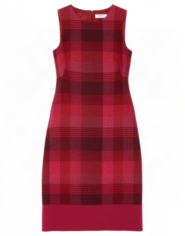 Hobbs Womens Sleeveless Sheath Dress UK 8 Small Red Plaid Wool