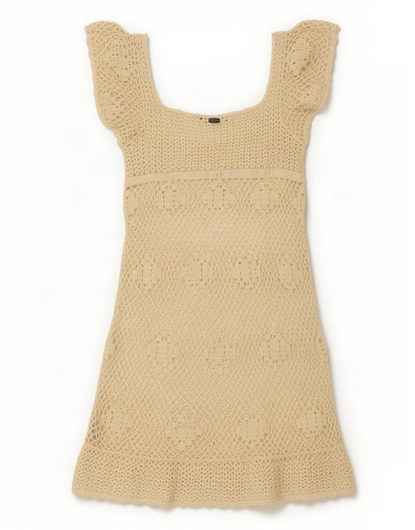 Guess Womens Crochet A-Line Dress UK 8 Small Beige Polyester