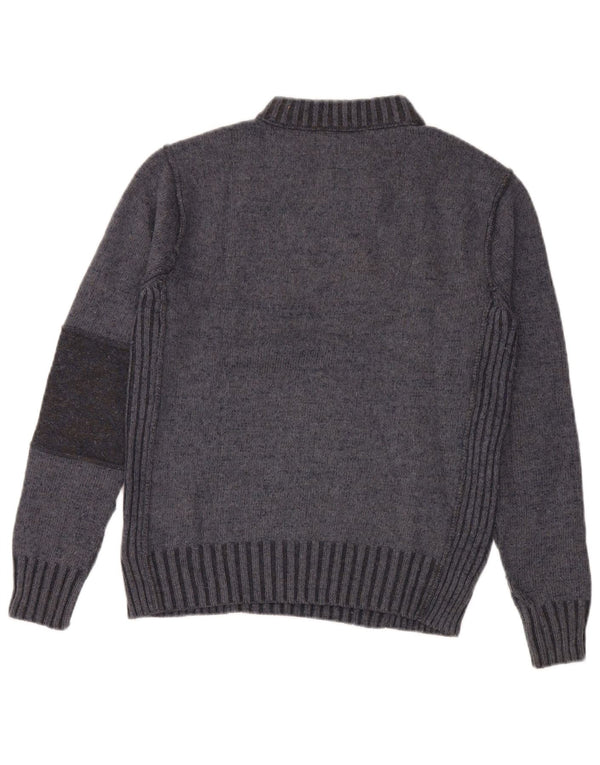 Zara Mens Crew Neck Jumper Sweater Medium Grey Colourblock Wool