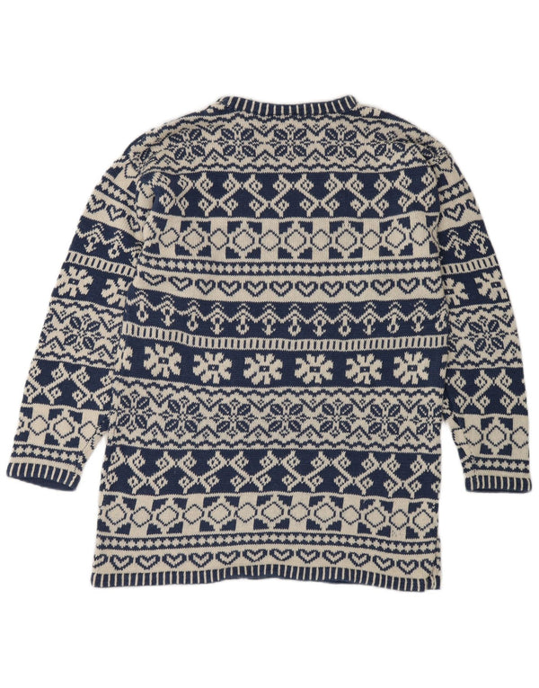 Impuls Mens Crew Neck Jumper Sweater Small Blue Fair Isle Ramie