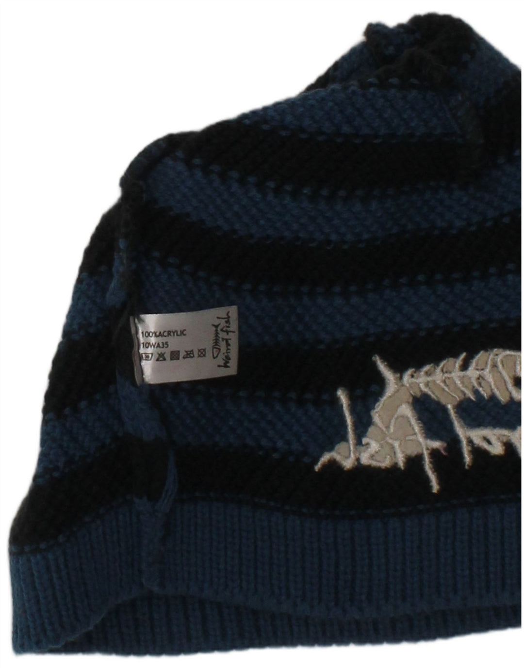 Weird Fish Womens Graphic Knit Beanie Hat One Size Navy Blue Striped