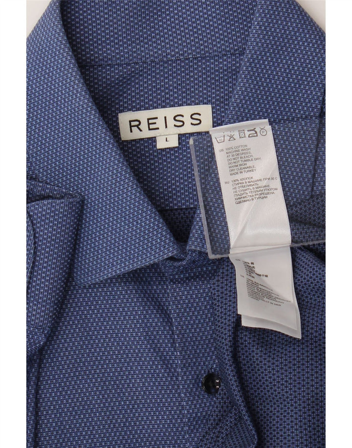 REISS Mens Shirt Large Navy Blue Spotted Cotton