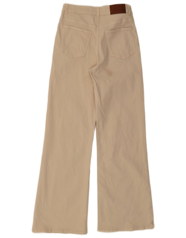 Benetton Womens High Rise Wide Leg Jeans UK 8 Small W26 L31 Beige Cotton