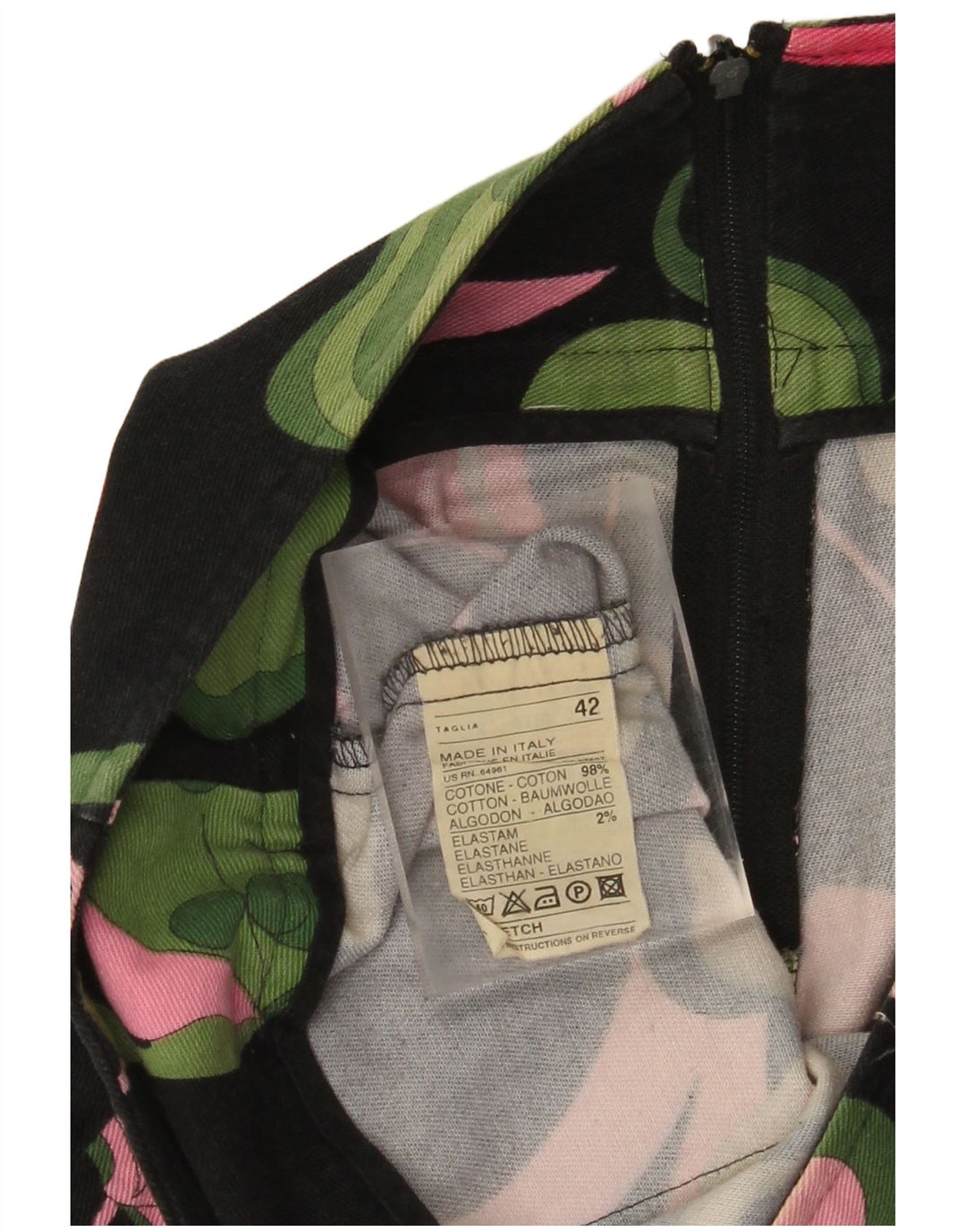 VINTAGE Womens Mini Skirt IT 42 Medium W30  Black Floral Cotton