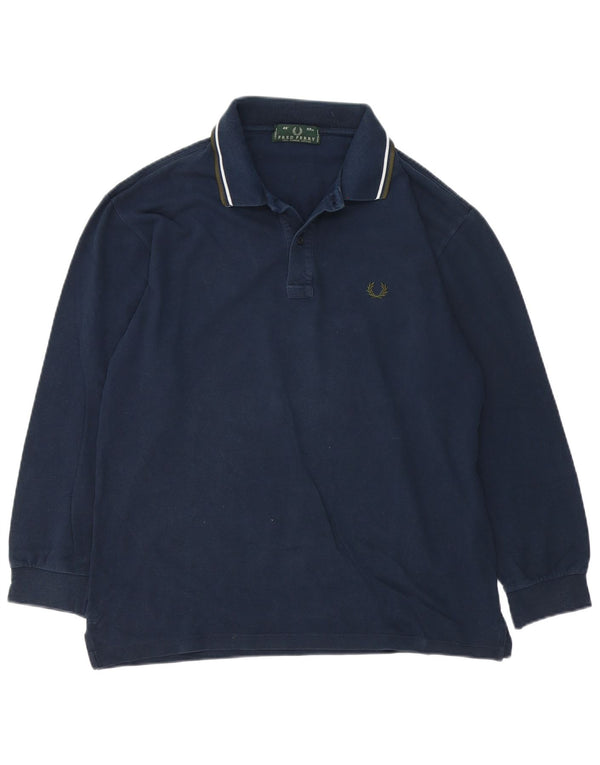 Fred Perry Mens Long Sleeve Regular Fit Rugby Polo Shirt Large Navy Blue