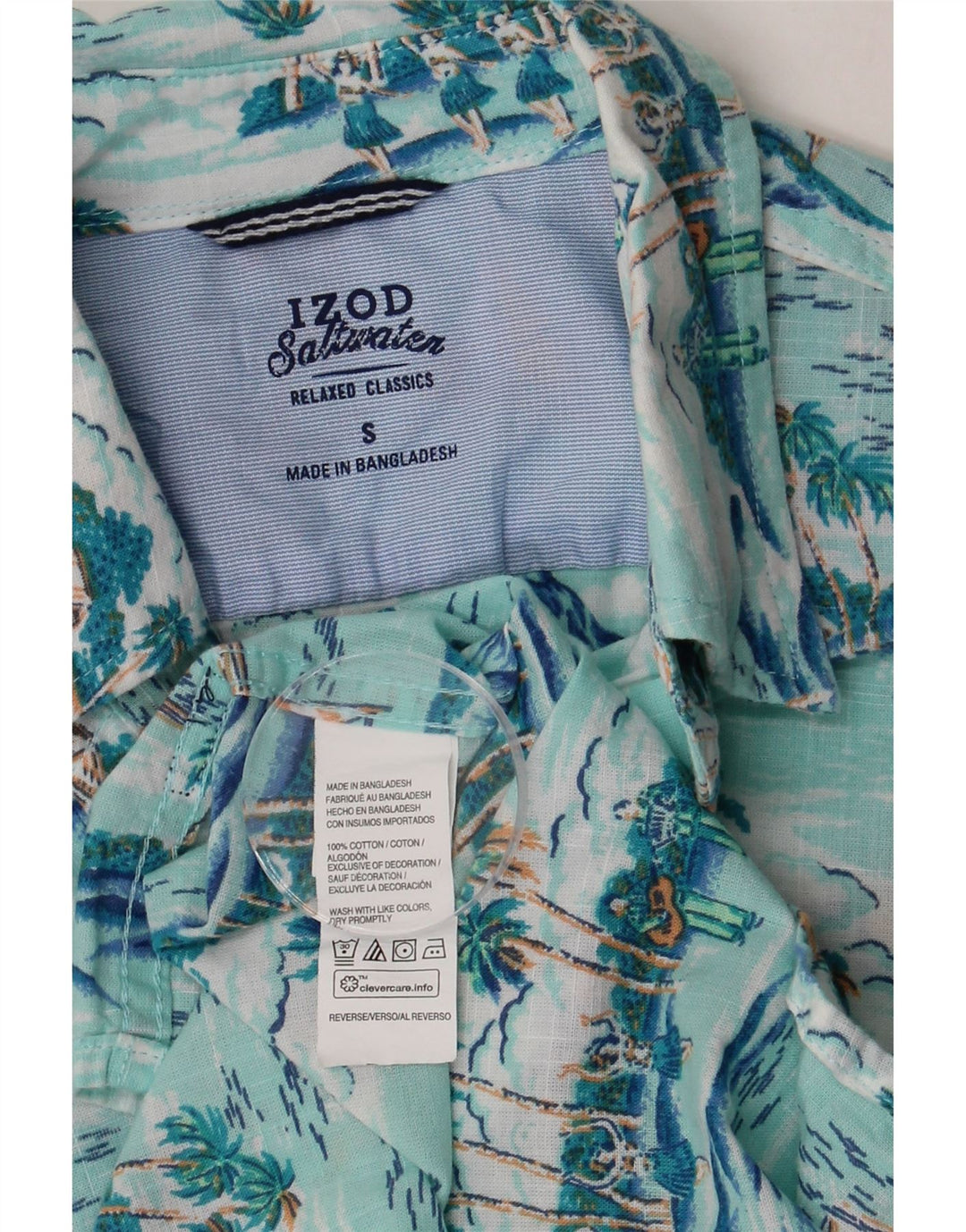 Izod Mens Relaxed Classics Shirt Small Turquoise Floral Hawaiian