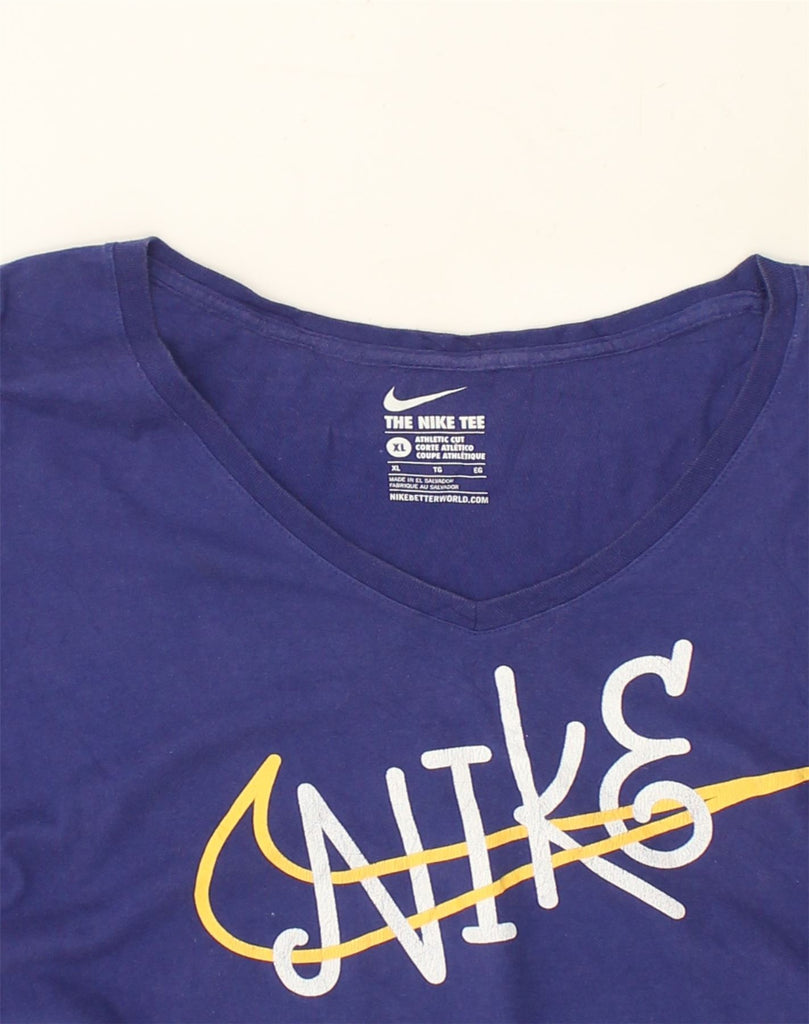 NIKE Womens Athletic Cut Graphic T-Shirt Top UK 18 XL  Navy Blue Cotton | Vintage Nike | Thrift | Second-Hand Nike | Used Clothing | Messina Hembry 