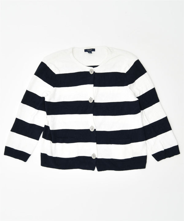 CHAPS Womens Cardigan Sweater UK 18 XL White Striped Cotton