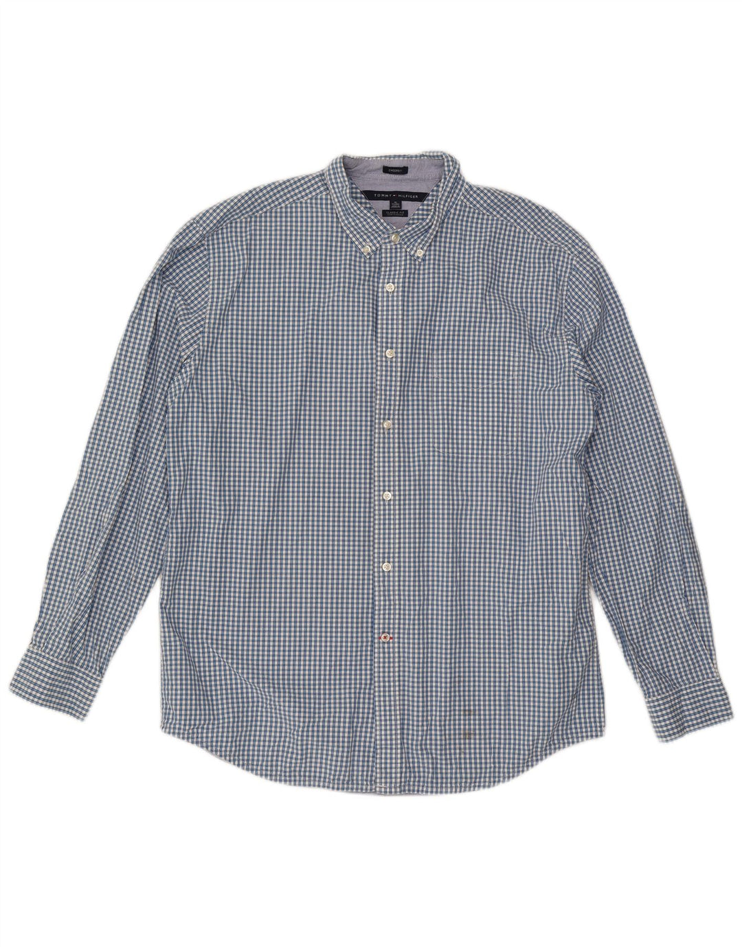 Tommy Hilfiger Mens Classic Fit Shirt XL Blue Gingham Cotton