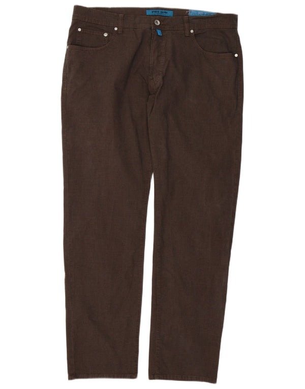 Pierre Cardin Mens Straight Casual Trousers W36 L31 Brown Cotton
