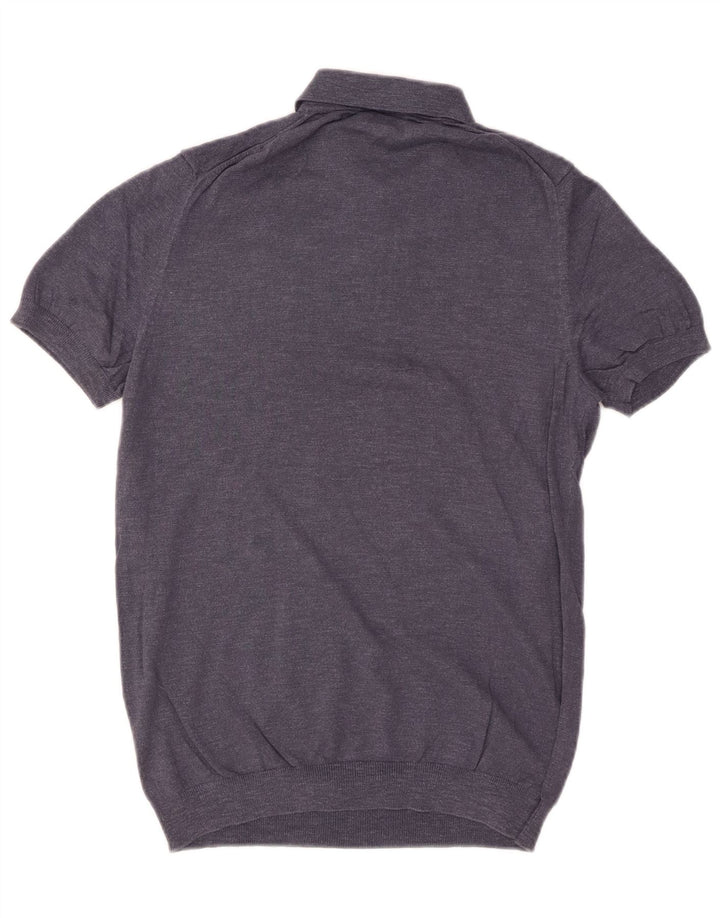 MASSIMO DUTTI Mens Short Sleeve Polo Neck Jumper Sweater Small Navy Blue