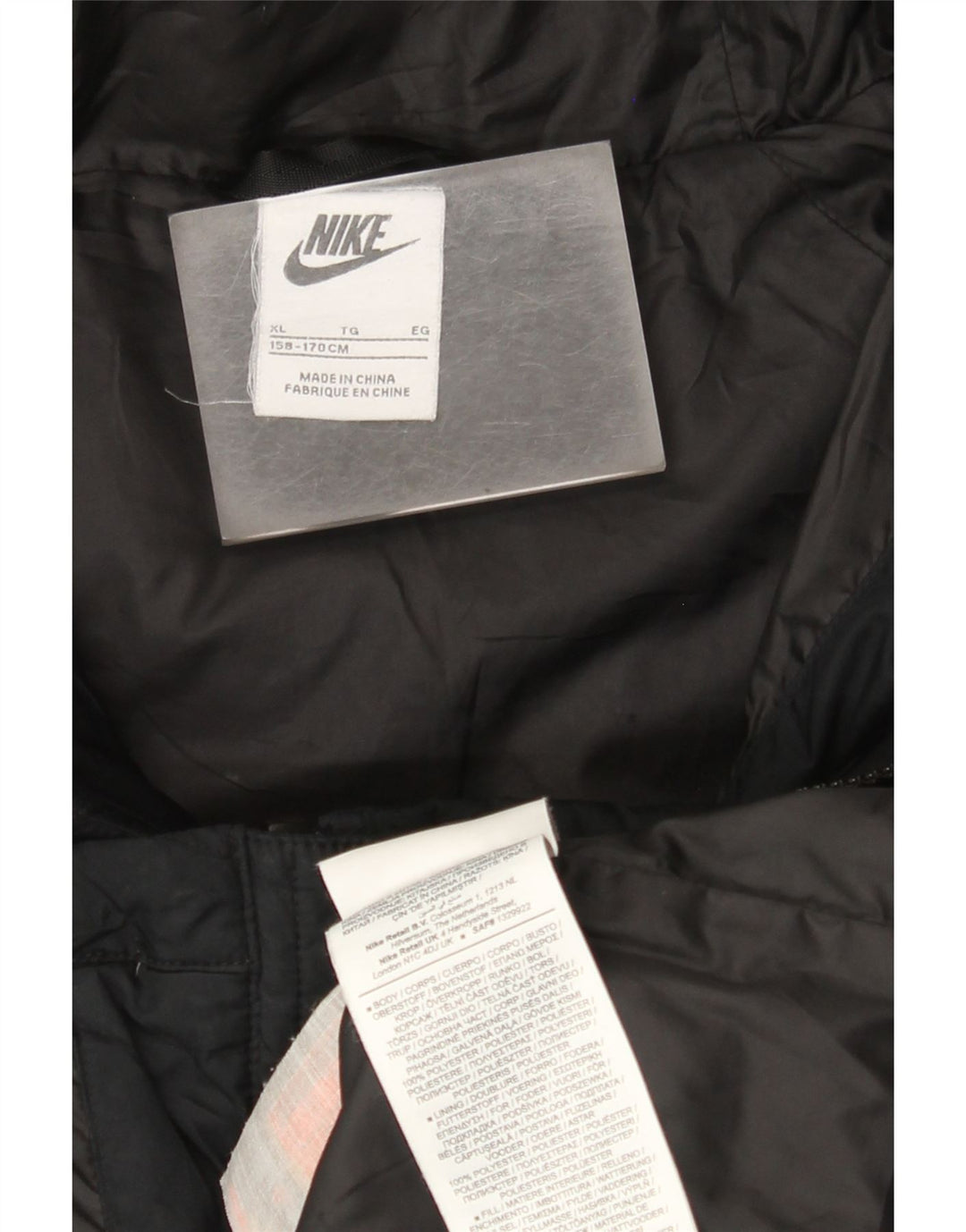 Nike Boys Hooded Padded Jacket 13-14 Years XL  Black Colourblock Polyester