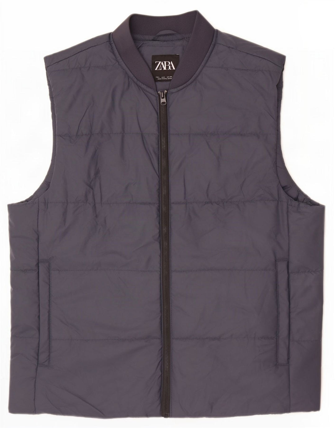 Zara Mens Padded Gilet UK 40 Large Navy Blue Polyester