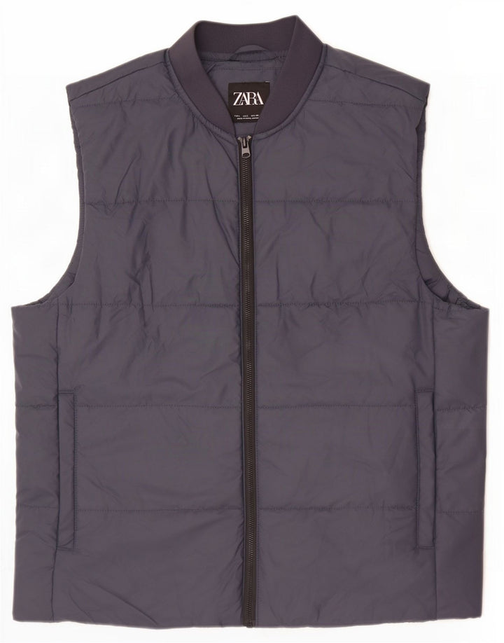 Zara Mens Padded Gilet UK 40 Large Navy Blue Polyester