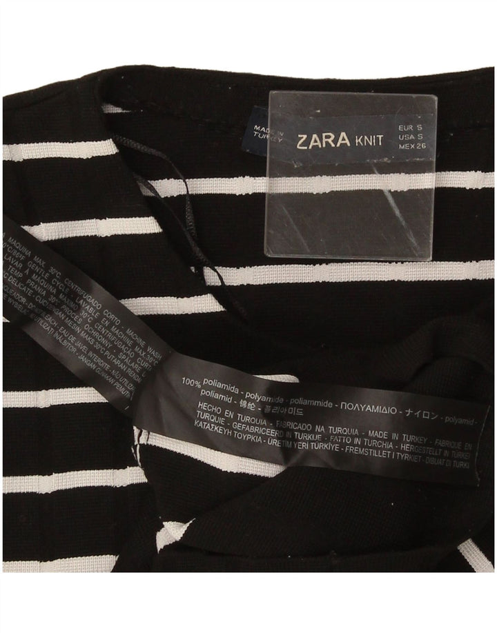 Zara Womens Crop Top Long Sleeve UK 10 Small Black Striped Polyamide