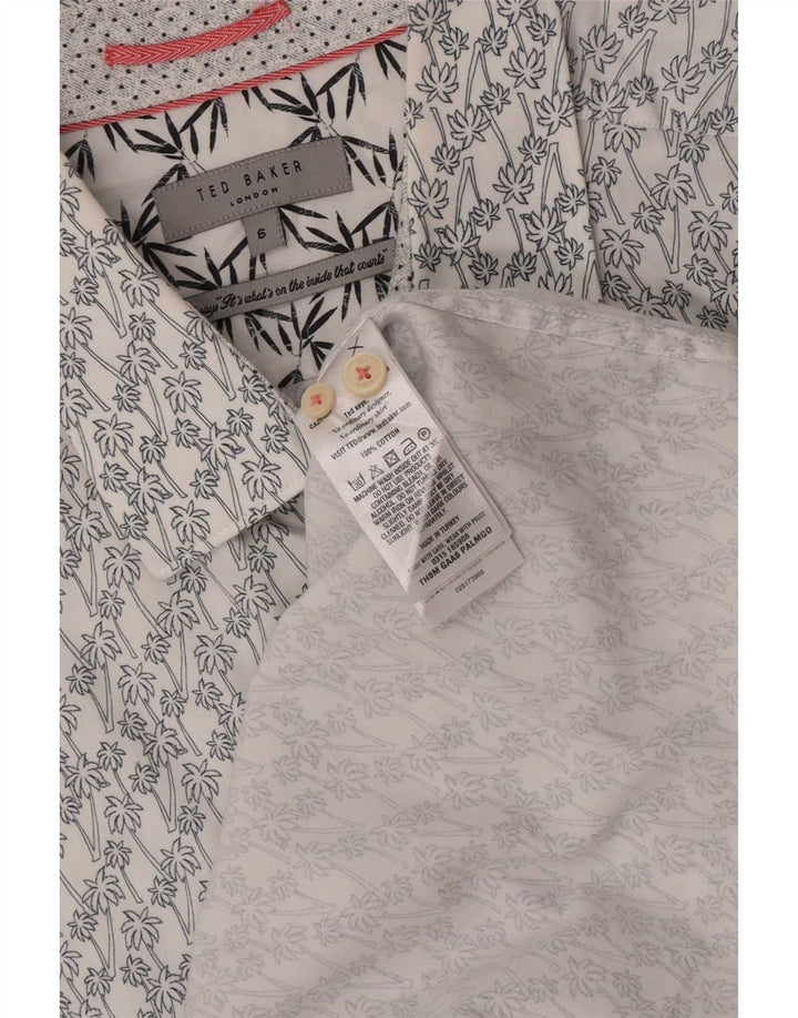 Ted Baker Mens Abstract Pattern Short Sleeve Shirt Size 6 2XL White Cotton
