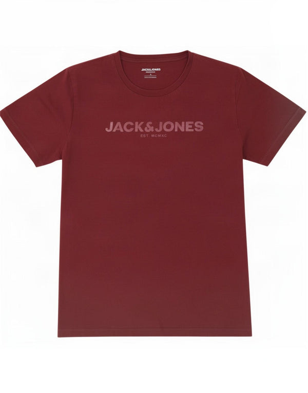 Jack & Jones Mens Graphic T-Shirt Top Small Burgundy Cotton