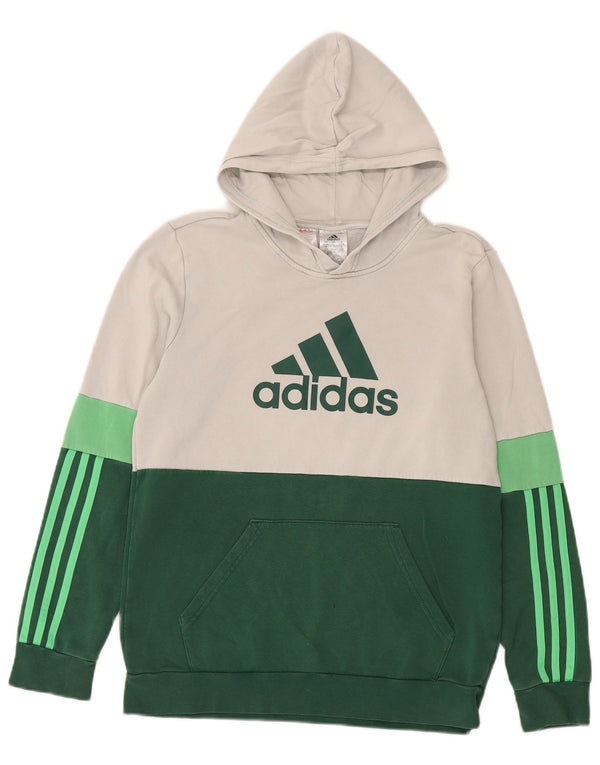 Adidas Boys Graphic Hoodie Jumper 15-16 Years Green Colourblock Cotton