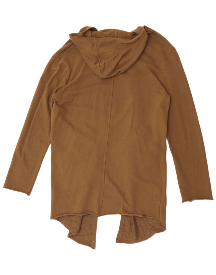 Zara Mens Hooded Cardigan Sweater Medium Brown Cotton