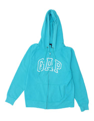 GAP Womens Graphic Zip Hoodie Sweater UK 16 Large Blue Cotton