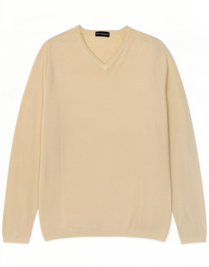 Marks & Spencer Mens Autograph V-Neck Jumper Sweater Medium Yellow Acrylic