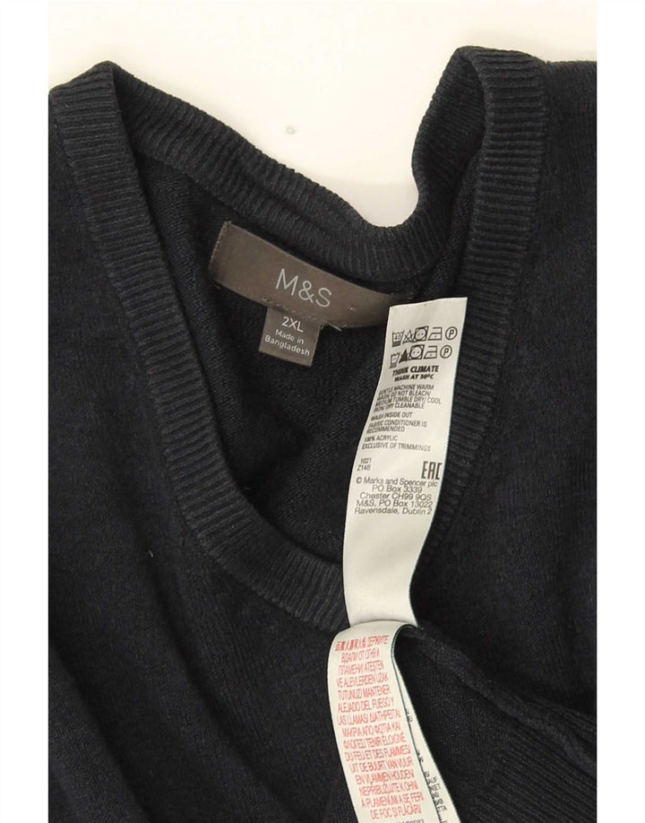 Marks & Spencer Mens V-Neck Jumper Sweater 2XL Navy Blue Acrylic